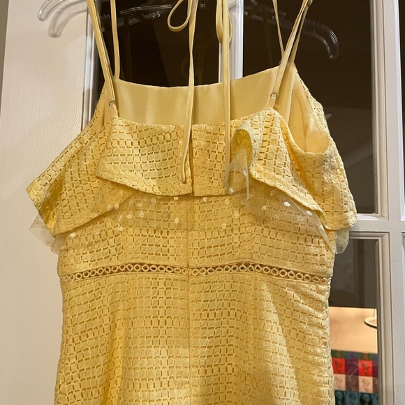 HP🌸🌼 J.O.A. | Lace Detail Ruffle Hem Dress. XS. Yellow. Multi Textured Lace. - Picture 9 of 12